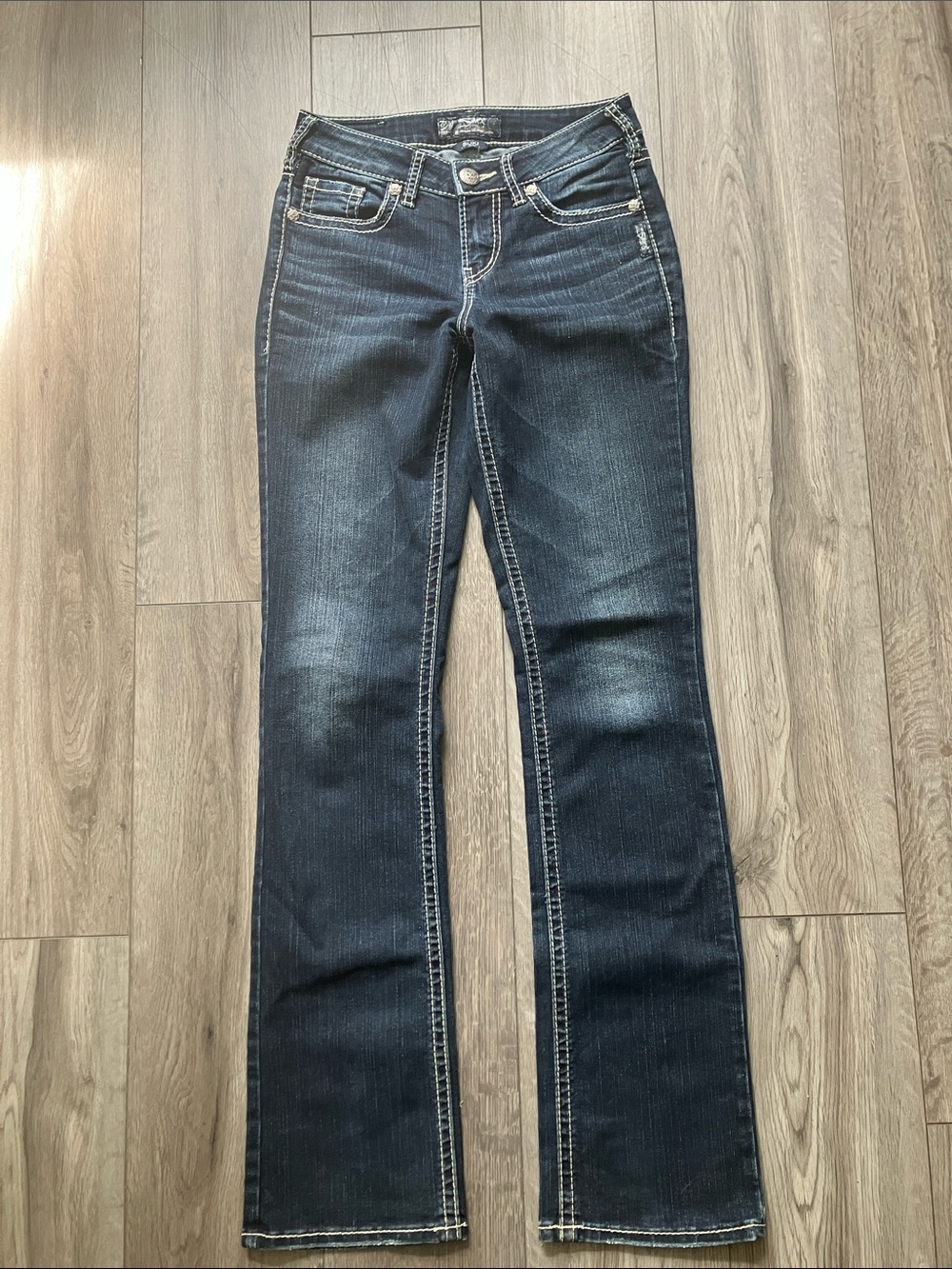 Silver Jeans Suki High Slim Bootcut Dark Wash Jean Curvy Fit Denim Pants W26 L33
